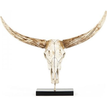 Wall Decor Art Bull Skull Animal Ivory Ebony Black Poly Resin