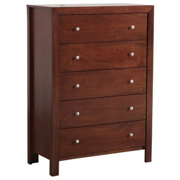 Pemberly Row Transitional 5-Drawer Solid Wood Bedroom Chest in Cherry
