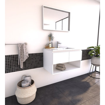 Gravita Design Wall Mounted Single Bathroom Vanity, Acrylic Top, White, 24"