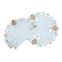 Xia Home Fashions - Gilded Pines Embroidered Cutwork Christmas Doilies, Set of 4 - Placemats