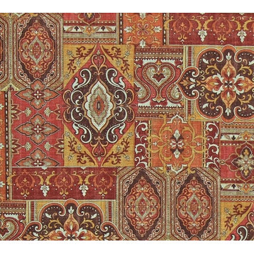 Ethnic Rug Fabric Patchwork Gold Orange Brown, Standard Cut