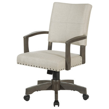 Santina Bankers Chair With Antique Gray Finish and Ivory Fabric