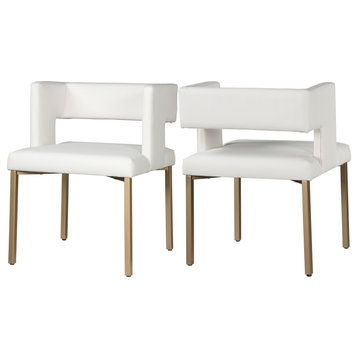 The Verve Dining Chair, White and Brushed Gold, Faux Leather and Iron, Set of 2