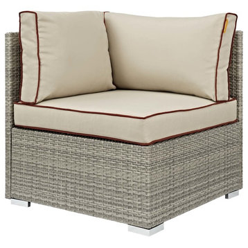 Modern Outdoor Sofa Corner Chair, Sunbrella Rattan Wicker, Light Gray Beige