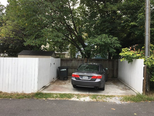 Put shed outside house in driveway/parking spot in row 