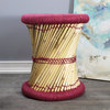 Natural Geo Moray Decorative Handwoven Jute Accent Stool, Set of 2, Maroon