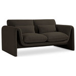 Meridian Furniture - Stylus Boucle Fabric Upholstered Loveseat, Brown - Impress family and guests alike with this Stylus boucle fabric loveseat. This modish loveseat oozes contemporary panache with its curved arms and unexpected design elements. Thickly padded seat and back cushions cradle your body in supportive comfort while the rich brown boucle fabric caresses the skin and leaves you feeling relax and recharged. A wood frame ensures that the chair withstands the rigors of daily use without losing its lovely yet contemporary look.