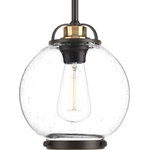 Progress Lighting - Progress Lighting P5309-20 Chronicle 1-Light Mini-Pendant, 8"x9", 8"x9" - Chronicle one-light mini-pendants add visual interest and are ideal for commercial-style home kitchens or vintage dining areas. A metal trim accent ring adds a finishing touch the spherical glass globe. Clear seeded glass with an Antique Bronze frame.