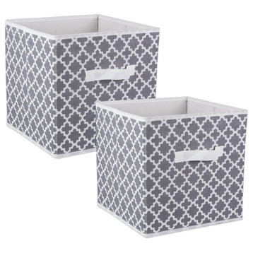 DII 12.9" Square Polyester Cube Lattice Storage Bin in Gray (Set of 2)