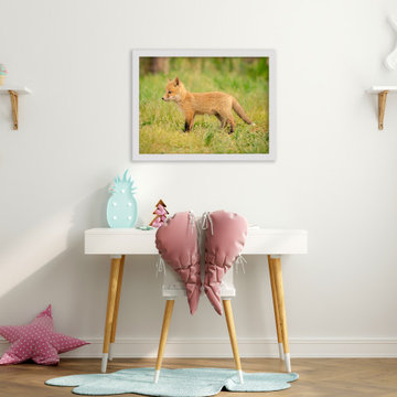 Baby Red Fox Daydreaming Rustic Farmhouse Style Wall Art Prints