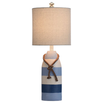 Nautical Rope Table Lamp, Blue Stripe Finish, Oatmeal Hardback Fabric Shade