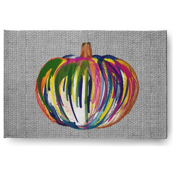 Colorful Pumpkin Fall Design Chenille Area Rug, Gray, 2'x3'
