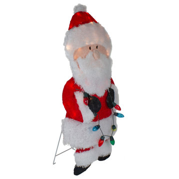32" Lighted Chenille Santa With Lights Outdoor Christmas Decoration