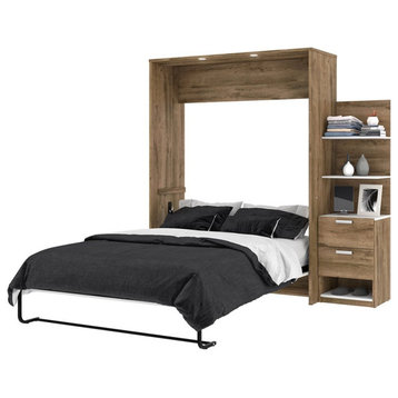 Cielo Queen Murphy Bed with Nightstand in Rustic Brown/White - Engineered Wood