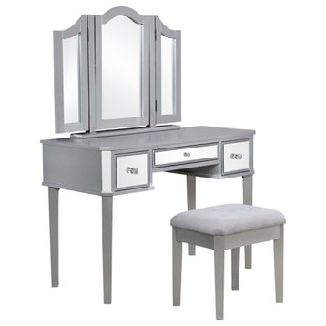 Furniture of America Buete Contemporary Wood 3-Piece Vanity Set in Silver