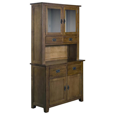 Crafters and Weavers Arts and Crafts Solid Wood/Glass China Cabinet in Walnut