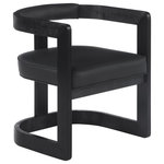Meridian Furniture - Manchester Faux Leather Upholstered Dining Chair, Black, Black Finish - Show off your wild side with this unique Manchester vegan leather dining chair from Meridian Furniture. Featuring a frame crafted out of solid rubber wood with a wire brushed black finish, this chair makes a bold statement in any dining space. A soft black vegan leather cushion and backrest add comfort while you sit and dine, as well as give the chair a 'wild side' flavor. Its contemporary design works well in any living space.