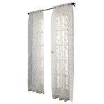 Commonwealth Home Fashions - Venice Rod Pocket Curtain Panel 54 x 84 in White - This gorgeous trailing vine embroidered on a sheer background makes for a perfect compliment as a under panel or stand alone window treatment.