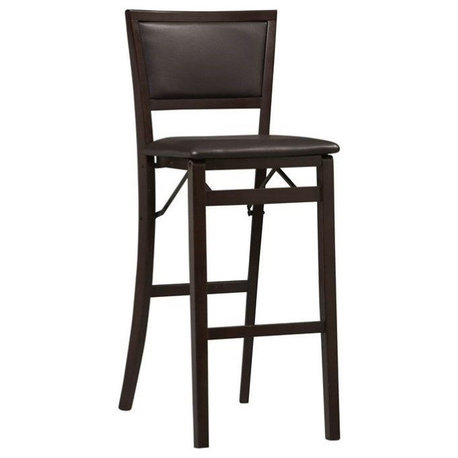 Linon Triena Padded Back 30" Wood Faux Leather Folding Bar Stool in Merlot