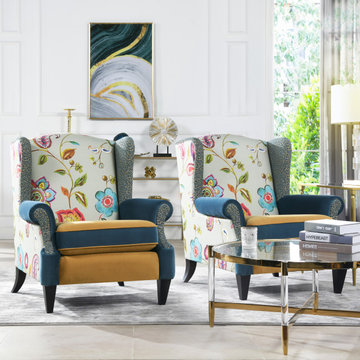 Anya Arm Chair, Floral/Leopard Print & Satin Teal/Gold Velvet
