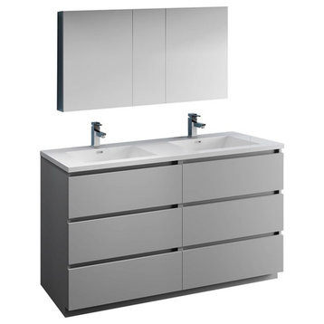 Fresca Lazzaro 60" Gray Free Stand Double Sink Medicine Cabinet FVN93-3030GR-D