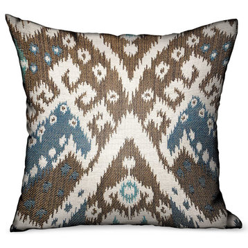Shoshone Valley Blue Brown Ikat Luxury Outdoor/Indoor Throw Pillow 12"x20"