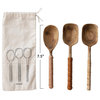 Mango Wood Spoons With Bamboo and Leather Wrapped Handles, 3-Piece Set