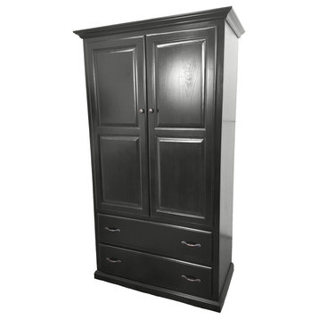 Double Wide Traditional Wardrobe, Iron Ore, With Adjustable Shelves