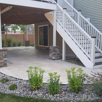 Paver Patio, Stone Columns, River rock