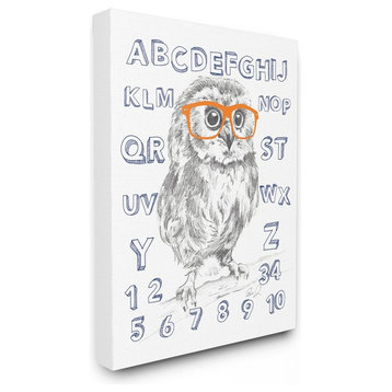 The Kids Room Sketch Alphabet Studious Owl Drawing XXL Canvas Wall Art, 30"x40"