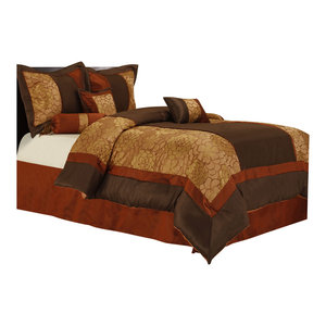 Sibyl 7 Piece Comforter Set Red Brown Contemporary Comforters