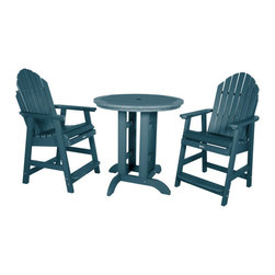 Highwood USA - Hamilton 3-Piece Round Counter-Height Dining Set, Nantucket Blue - Outdoor Pub And Bistro Sets