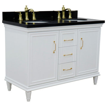 49" Double Vanity, White Finish With Black Galaxy And Oval Sink