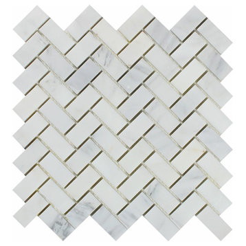 Oriental White / Asian Statuary Marble Polished 1 x 2 Herringbone Mosaic Tile