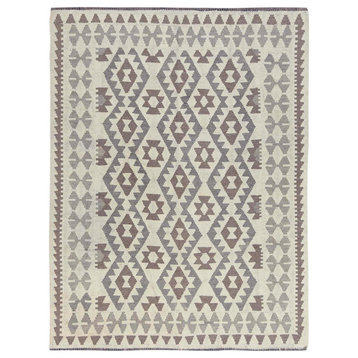 Ivory Veggie Dyes Organic Wool Hand Woven Afghan Kilim Flat Weave Rug, 5'0"x6'7"