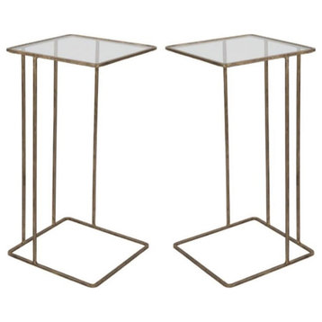 Home Square Iron and Glass Side Table in Antique Gold - Set of 2
