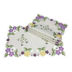 Xia Home Fashions - Fancy Flowers 12"x18" Placemat, Purple, Set of 4 - Placemats
