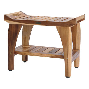 EcoDecors EarthyTeak Tranquility 24" Teak Shower Bench With Shelf