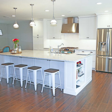 Transitional White Kitchen with Unique Storage Displays