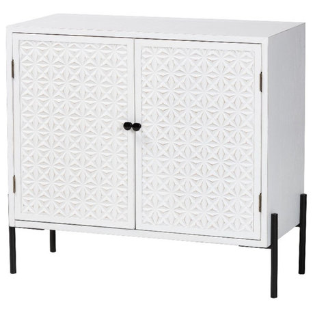 Pemberly Row 2-Door Wood/Metal Storage Cabinet in White/Black