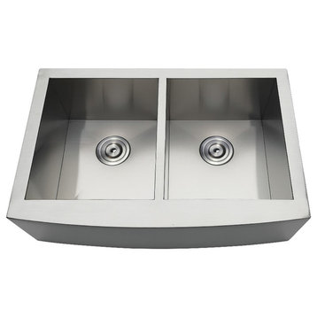 Gourmetier Drop-In Stainless Steel Double Bowl Farmhouse Kitchen Sink, Brushed