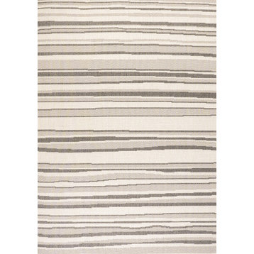 Castara Wavy Stripe Modern Indoor/Outdoor Area Rug, Cream/Dark Gray, 8x10