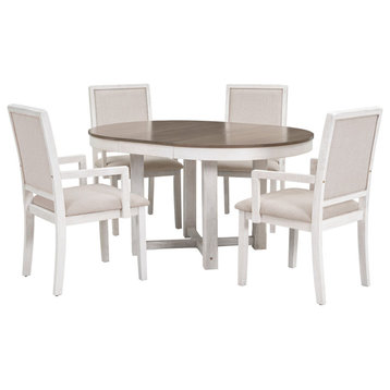 5-Piece Dining Table Set, Two-Size Extendable Dining Table, Brown/White