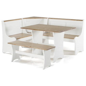 Riverbay Furniture Kerry Planked Solid Wood Dining Nook Set in Antique White