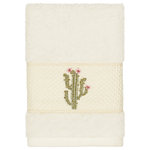 Linum Home Textiles - Mila Embellished Washcloth - The MILA Embellished Towel Collection features whimsical blooming cactus in applique embroidery on a woven textured border. These soft and luxurious towels are made of 100% premium Turkish Cotton and offer lasting absorbency and superior durability. These lavish Turkish towels are produced in Linum�s state-of-the-art vertically integrated green factory in Turkey, which runs on 100% solar energy.