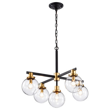 Helana 5-Light Matte Black and Gold Chandelier With Glass Globe Shades
