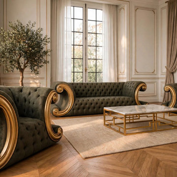 Custom Solid Teak Wood Baroque Sofa Set | Elegant Luxury Traditional Living Room