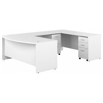 Studio C 72W U Shaped Desk with File Cabinets in White - Engineered Wood