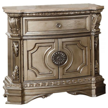 Ergode Nightstand W/Marble Top Antique Silver