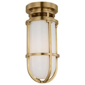 Gracie Tall Flush Mount in Antique-Burnished Brass with White Glass